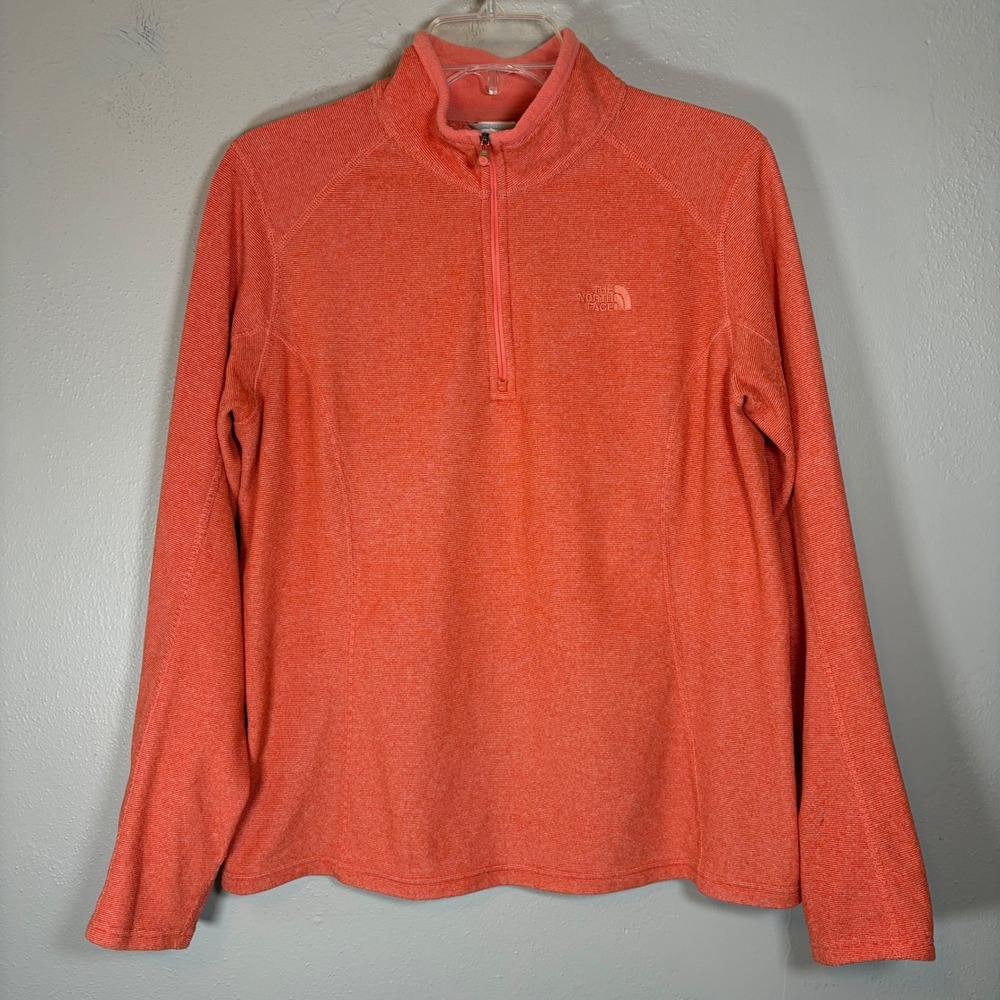 The North Face Womens Coral Orange Quarter Zip Fleece Pullover A7YJ Large